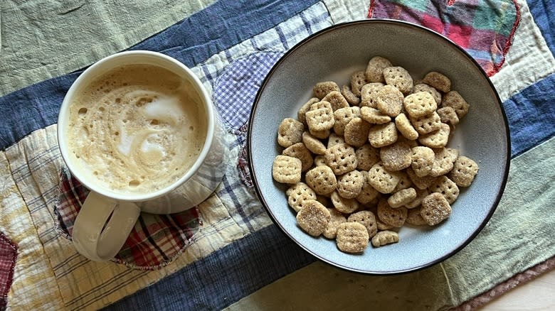 Cinnamon Toast Crunch Waffle Cereal with coffee