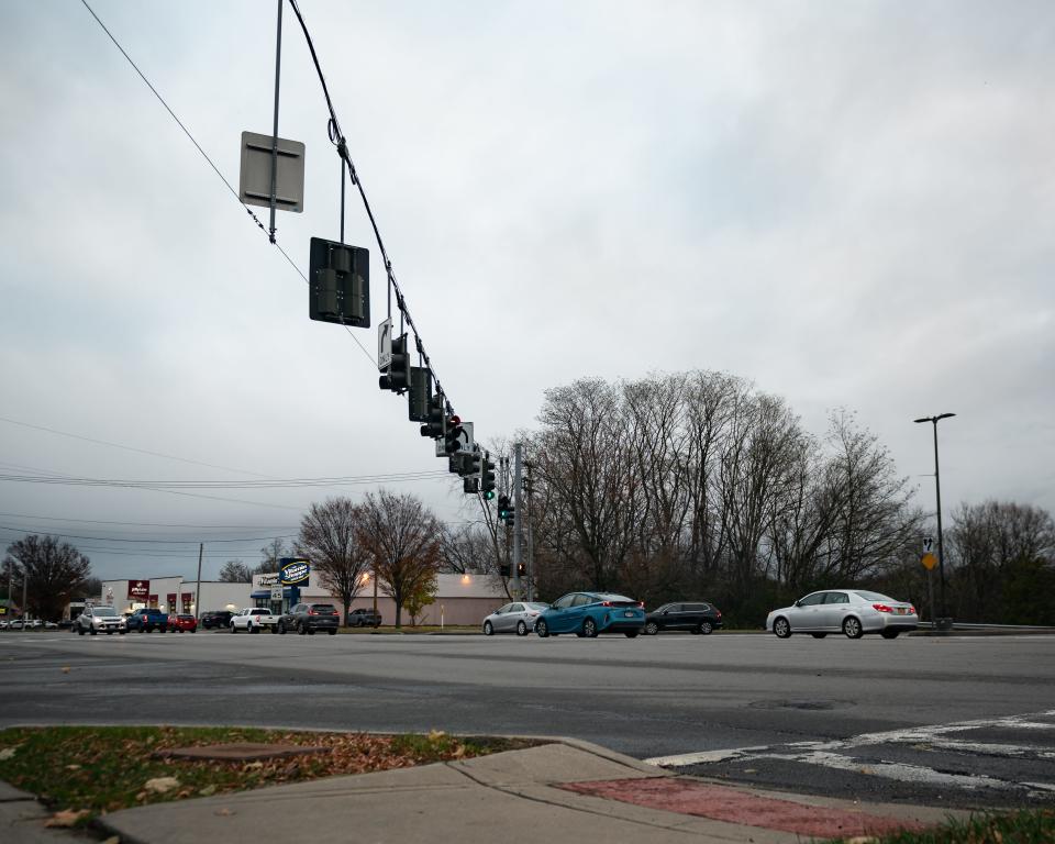 A view of traffic along Commercial Drive in New Hartford on Tuesday, November 14, 2023.