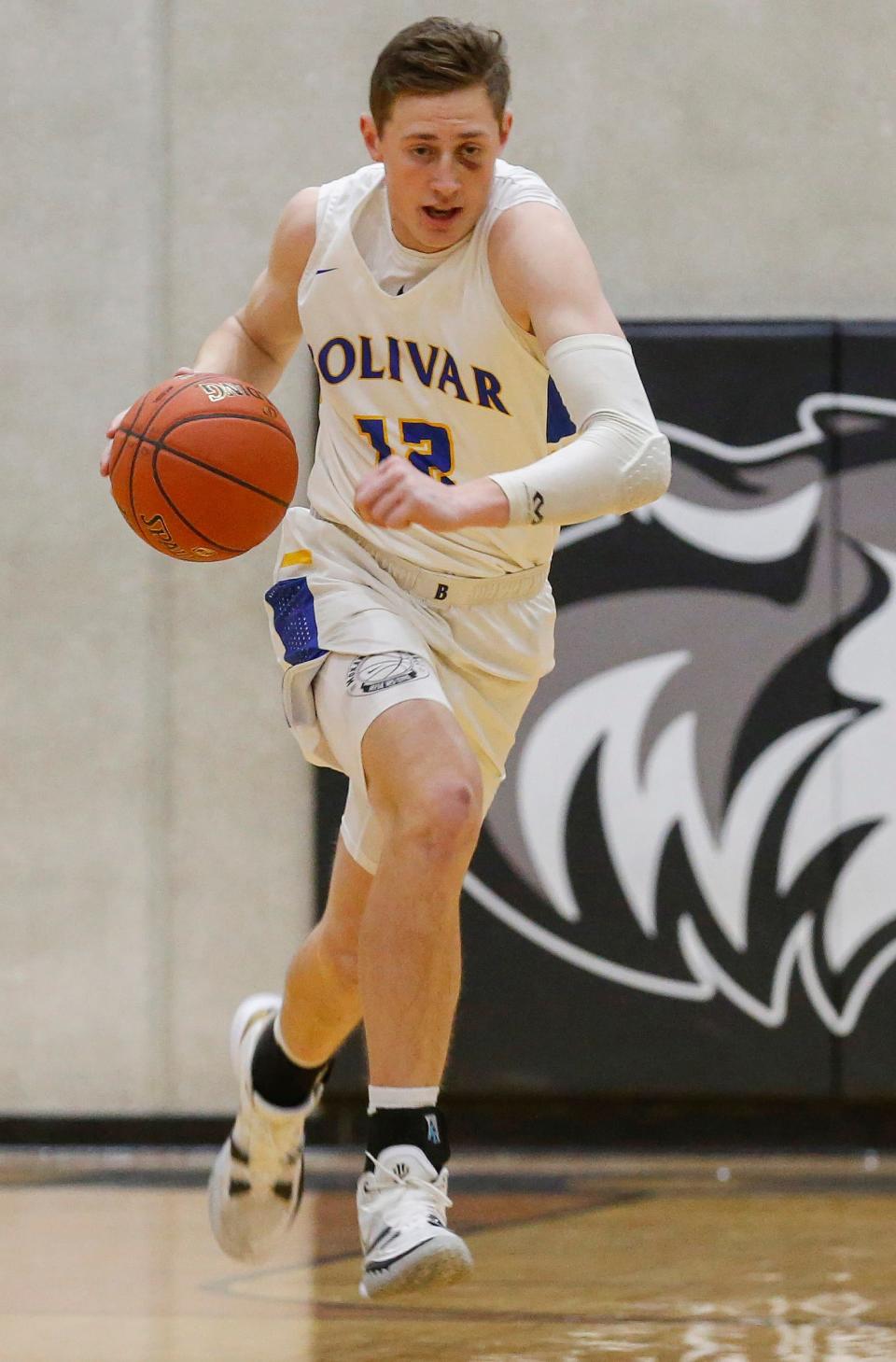 Kyle Pock, of Bolivar, brings the ball down the court during the Liberators game against Smith Cotton in the opening round of the Willard Basketball Classic at Willard High School on Thursday, Dec. 2, 2021.