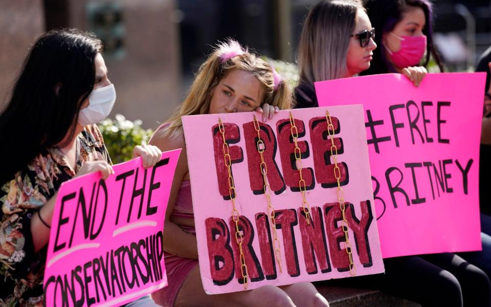 Britney Spears supporters outside the court hearing concerning her conservatorship at the Stanley Mosk Courthouse in Los Angeles - Chris Pizzello/AP