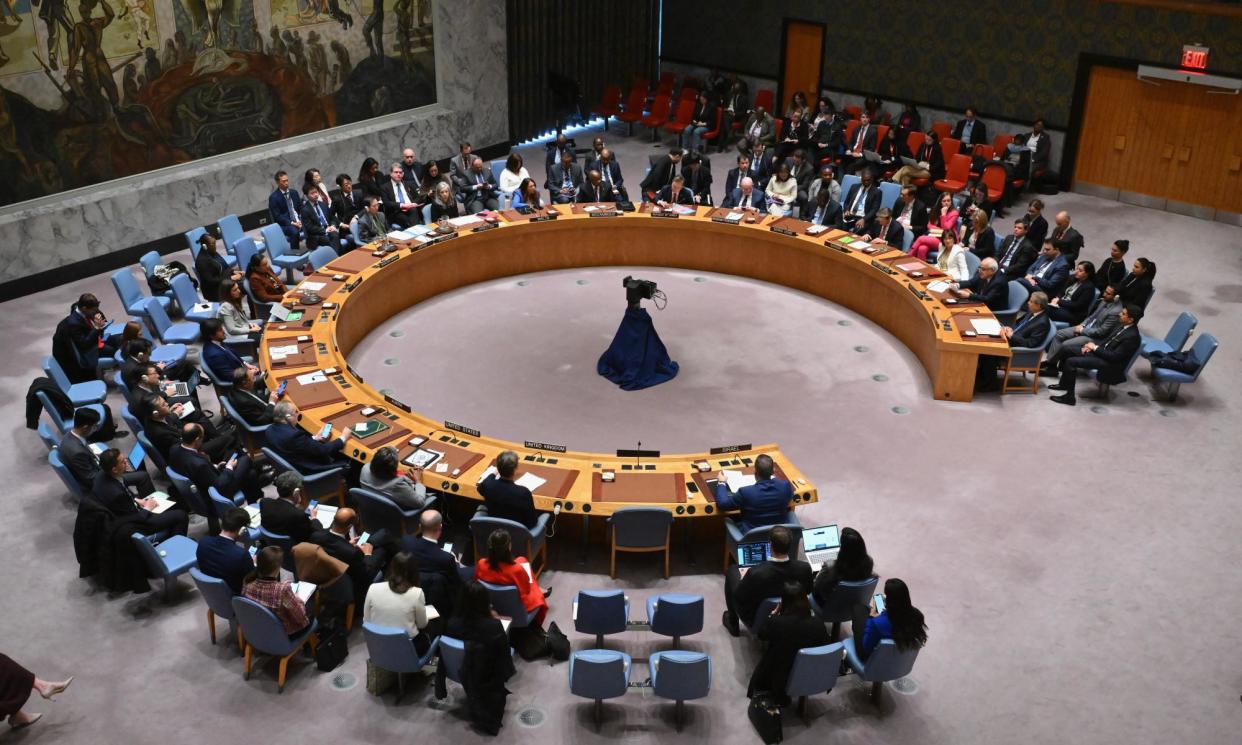 <span>Members of the UN security council in New York. The ceasefire vote puts aside five months of division over Gaza.</span><span>Photograph: Angela Weiss/AFP/Getty Images</span>