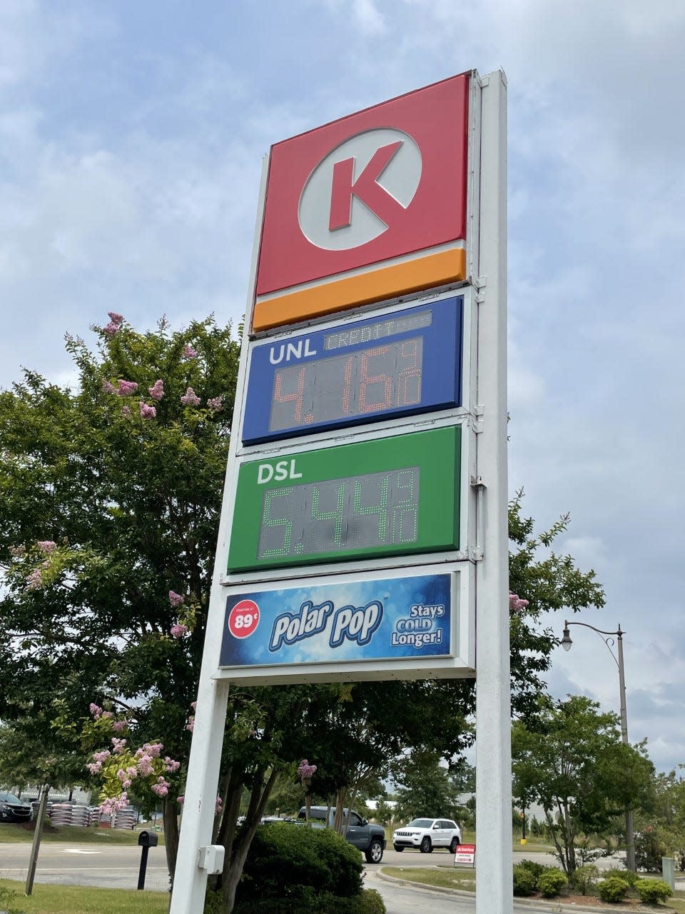 Sign advertising gas being sold for $4.16 per gallon at a Circle K in Shallotte, N.C.