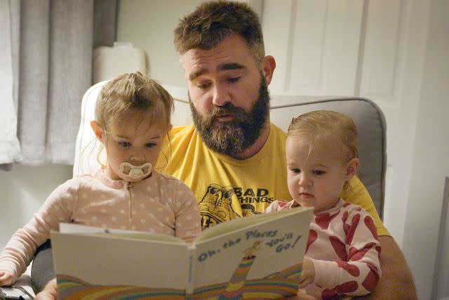<p>Courtesy of Prime Video</p> Jason Kelce (center) with daughters Wyatt and Elliotte