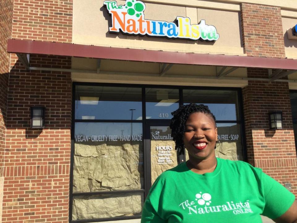 Emily Amos, owner of The Naturalista, outside her Warner Robins shop, a few days before the March 13 opening. This is the second store location for Amos, who makes the natural bath and beauty products that she sells with a team of employees at her Macon store.