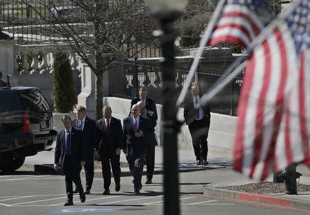 Members of the House Freedom Caucus arrive for a meeting with U.S. President Donald Trump at the White House in Washington, March 23, 2017. REUTERS/Carlos Barria