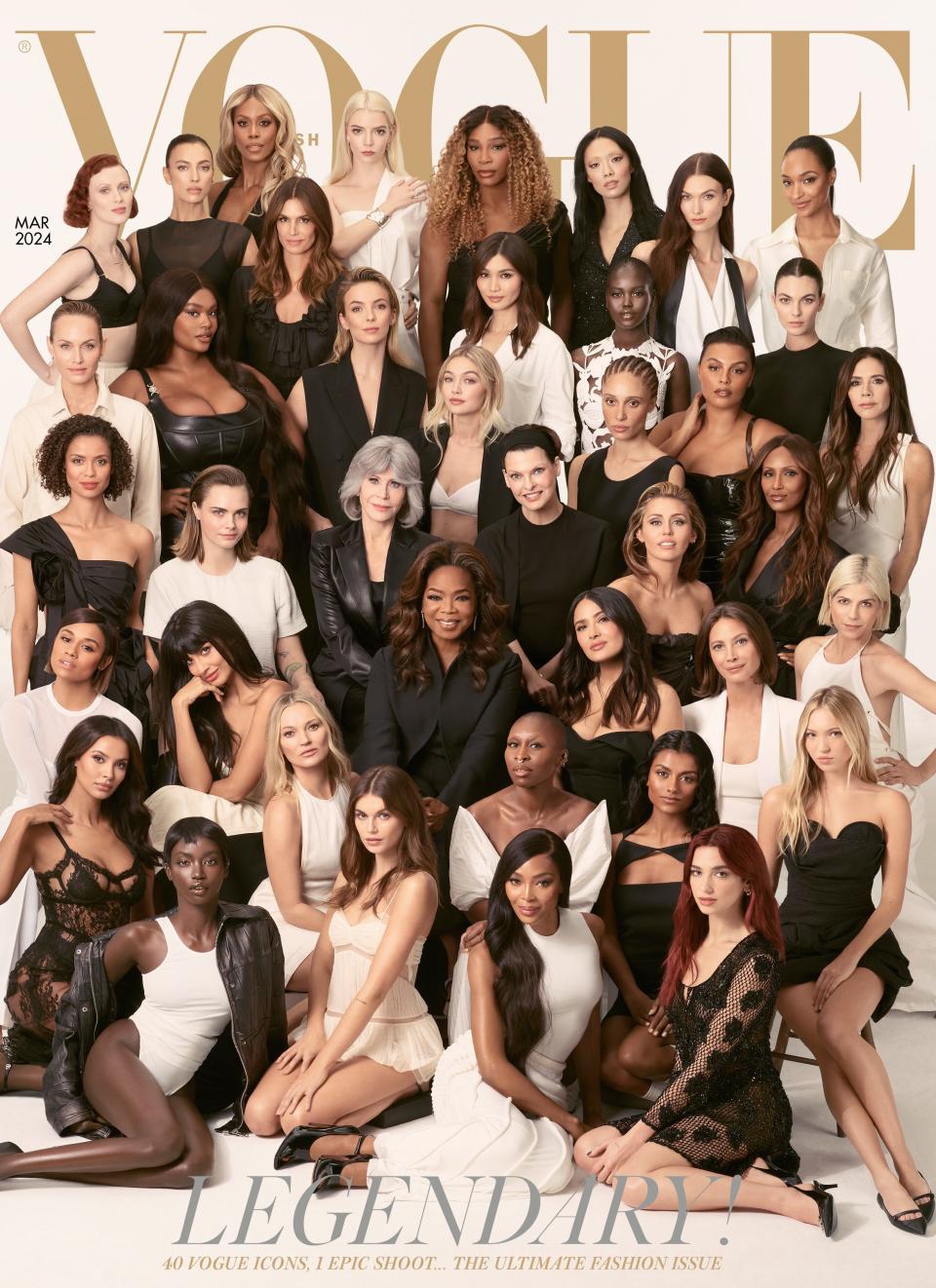 40 women appearred on the cover of the March 2024 issue of British Vogue.