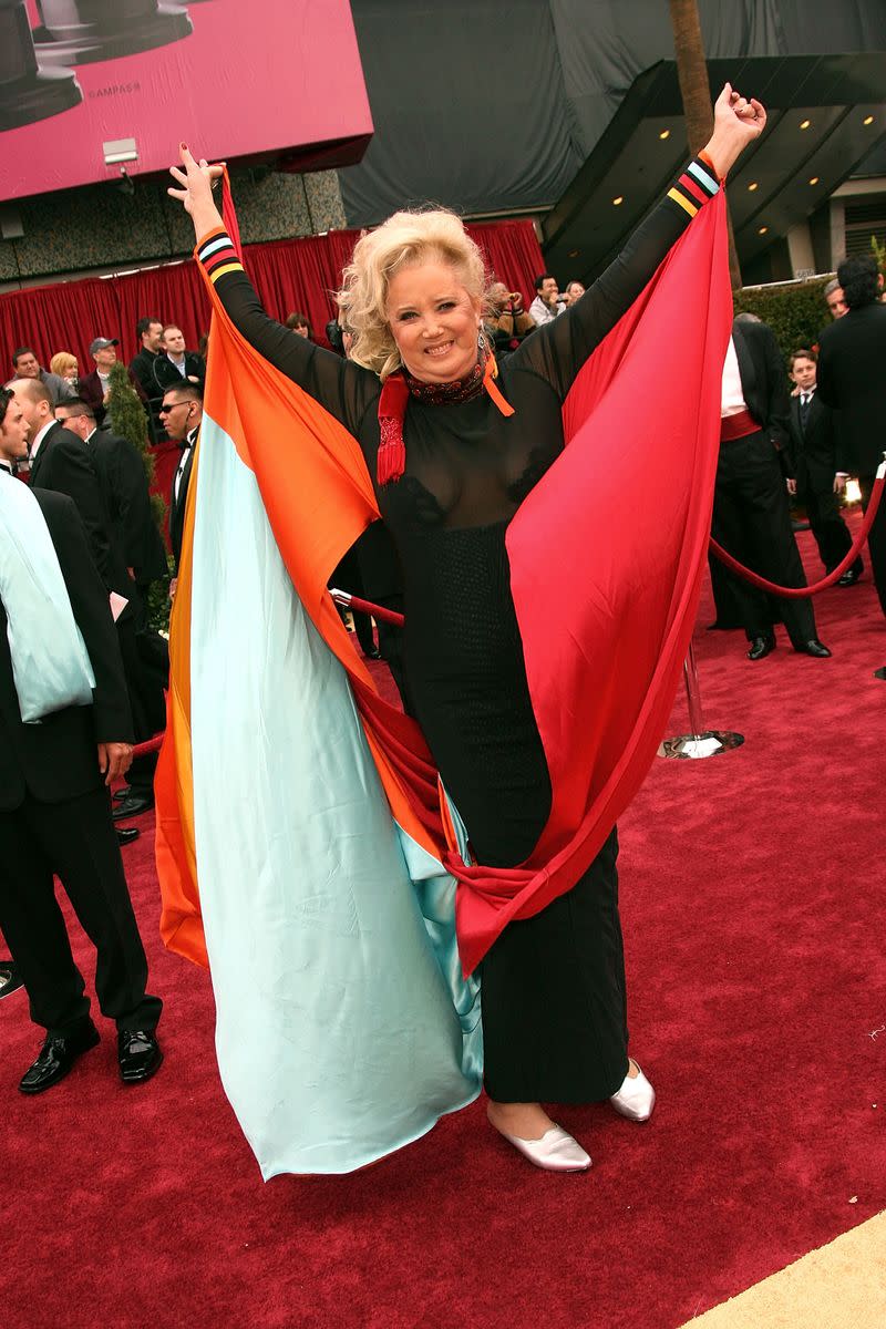 <p> The actress looked like she was ready to fly away in this semi-sheer multi-colored dress at the 2007 Academy Awards. </p>