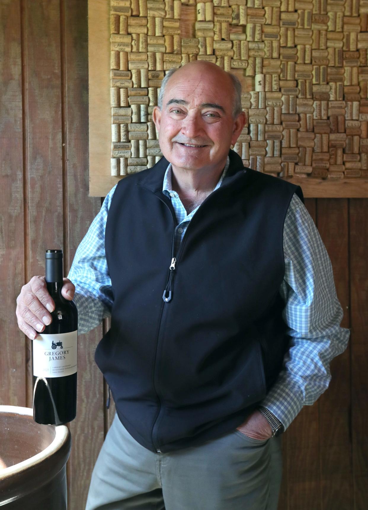 Jim Demuth, owner of Gregory James Wines in Sonoma, California, at his 600-acre Ohio farm in New Philadelphia Monday.