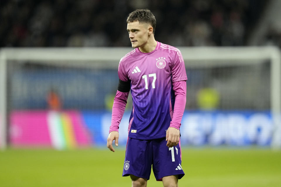 ARCHIVO - El volante alemán Florian Wirtz durante el partido amistoso contra Holanda, el 26 de 2024, en Fráncfort. (AP Foto/Martin Meissner)