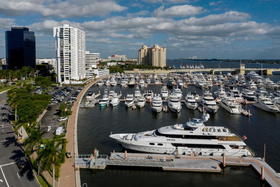 Palm Harbor Marina, home to some of the largest yachts in the world, is part of city-owned property, along with the  Waterview Towers condominium on the Flagler Drive waterfront in downtown West Palm Beach, photographed on Nov. 18, 2020.