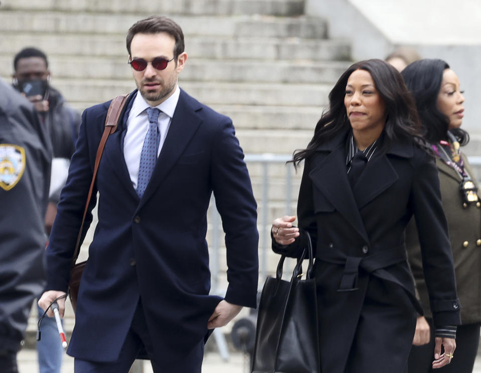 <p>Charlie Cox and Nikki M. James hit the New York City set of <em>Daredevil: Born Again </em>on March 17.</p>