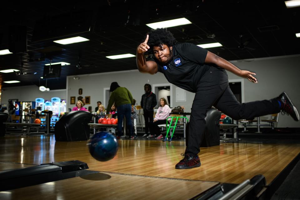 Dykashie Harris, a sophomore at Westover High School and a state bowling champ, bowls a few games at B & B Bowling Lanes on Wednesday, April 12, 2023.