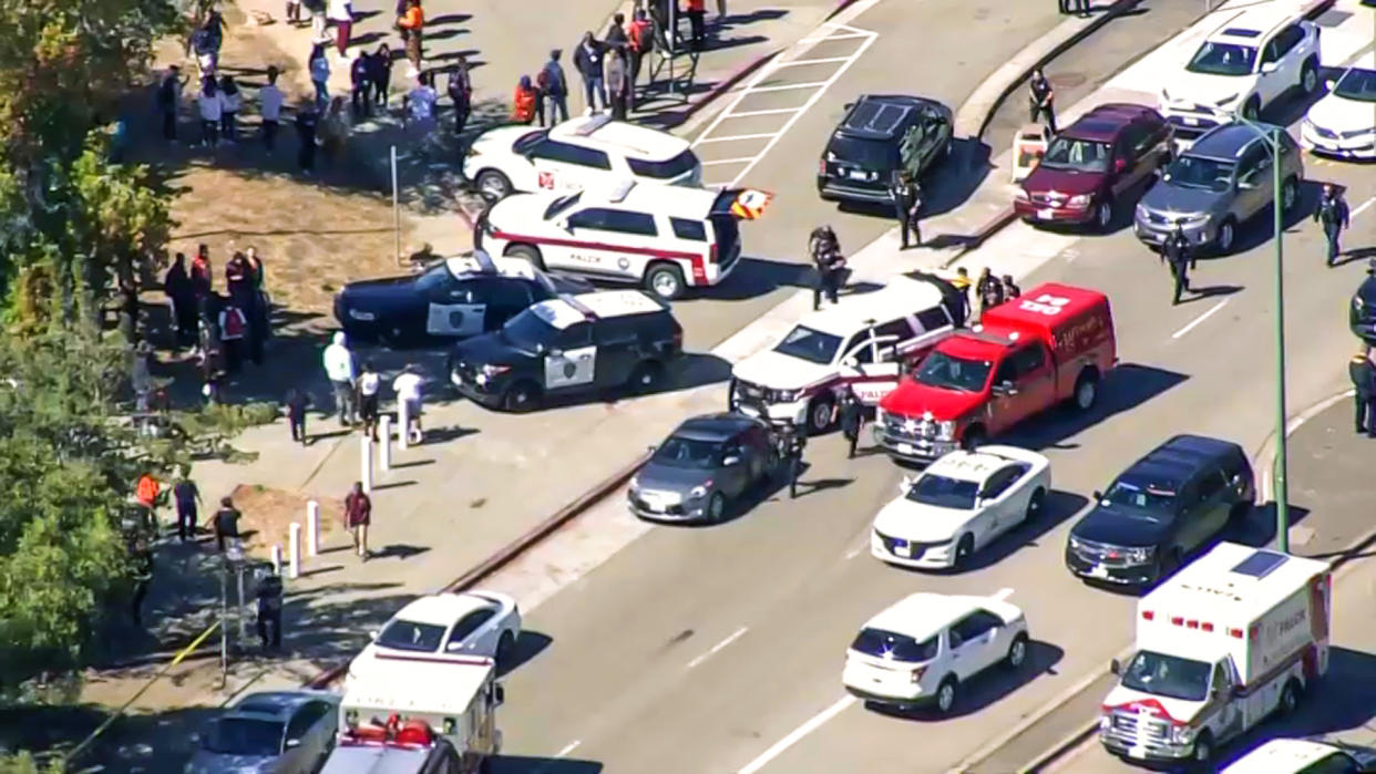 Six people are injured in a school shooting Wednesday in Oakland's Eastmont Hills, police said. (NBC Bay Area)