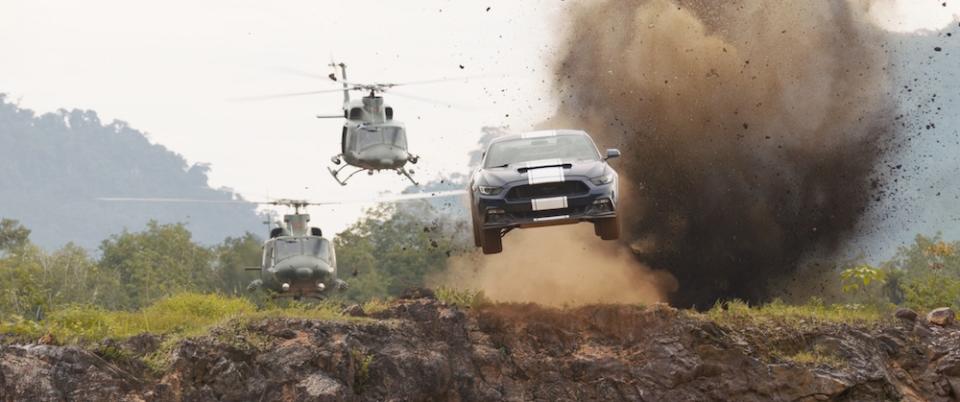 A car chase sequence with helicopters in Fast & Furious 9. (United International Pictures)