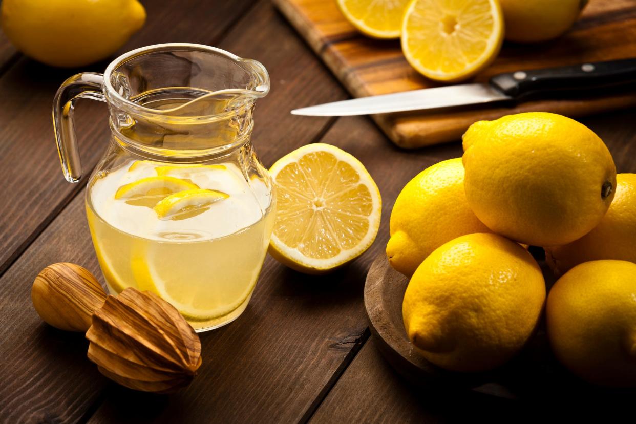 Lemonade and lemons.