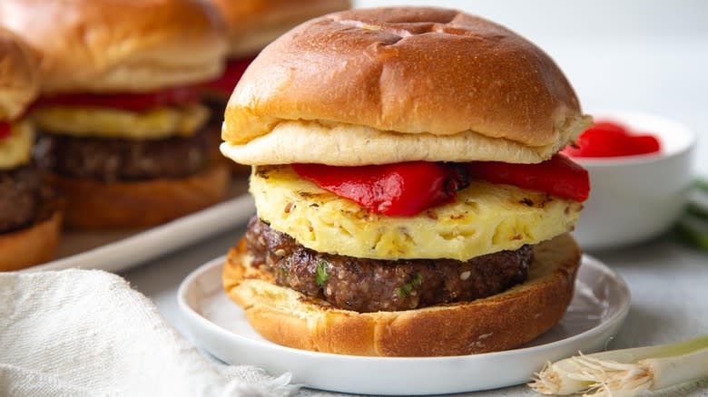 hamburger with pineapple slice