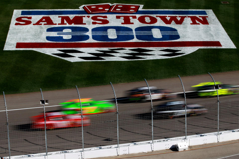 LAS VEGAS, NV - MARCH 10: Cars race during the NASCAR Nationwide Series Sam's Town 300 at Las Vegas Motor Speedway on March 10, 2012 in Las Vegas, Nevada. (Photo by Ronald Martinez/Getty Images for NASCAR)