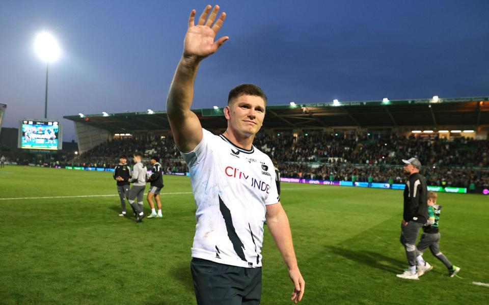 <span>Owen Farrell received warm applause from fans of both Northampton and Saracens after his final game before his move to France.</span><span>Photograph: David Rogers/Getty Images</span>