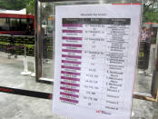 Signs positioned at the bus stop outside Plaza Singapura as well as at the bus bridging queue lines detail other regular bus services that commuters can take free-of-charge to their destinations, should they be near the affected North East Line stations. (Yahoo! photo/Jeanette Tan)