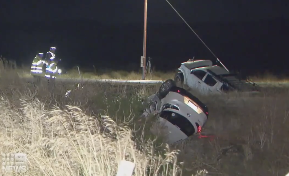 Two cars in an embankment following a crash in McLaren Vale.