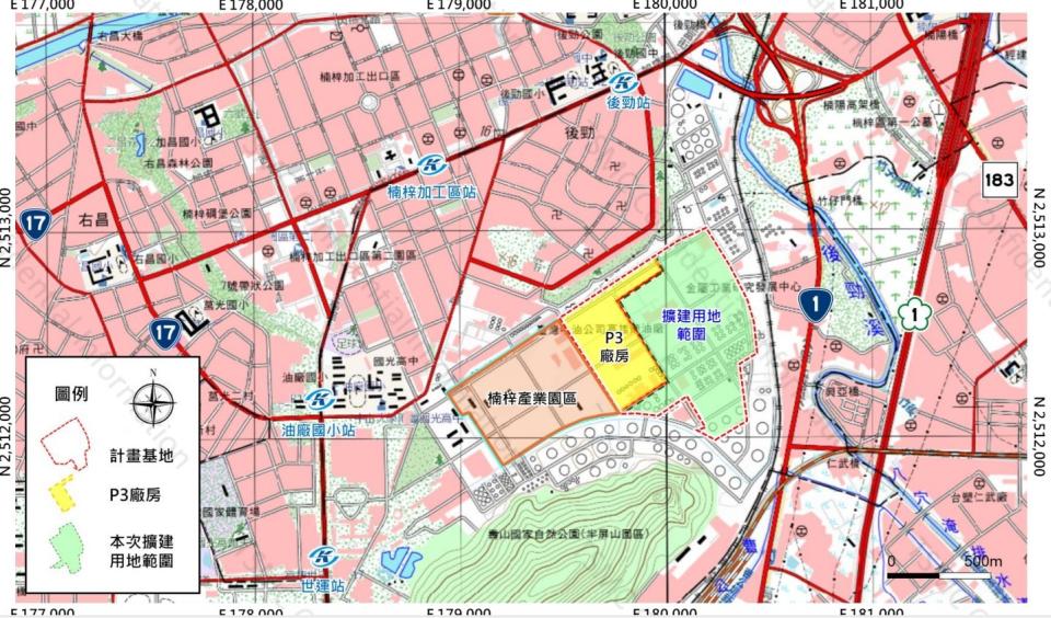 台積電規劃於P3廠房東側土地啟動擴建計畫，擴建用地面積約41公頃，加計原申請範圍基地面積約58.2公頃。翻攝自環境部公開資料