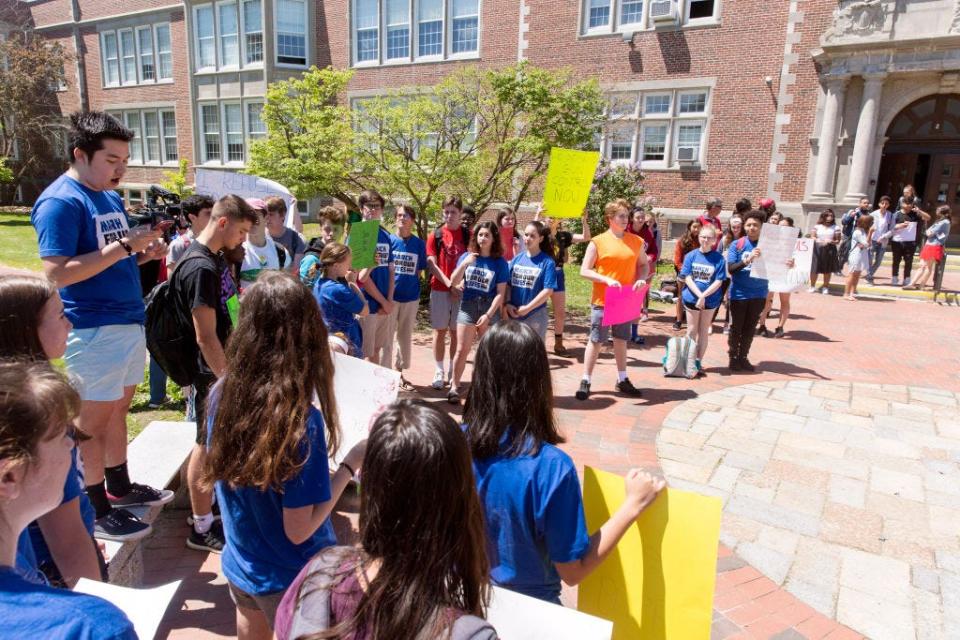 A March For Our Lives rally in front of a school in Portland, Maine