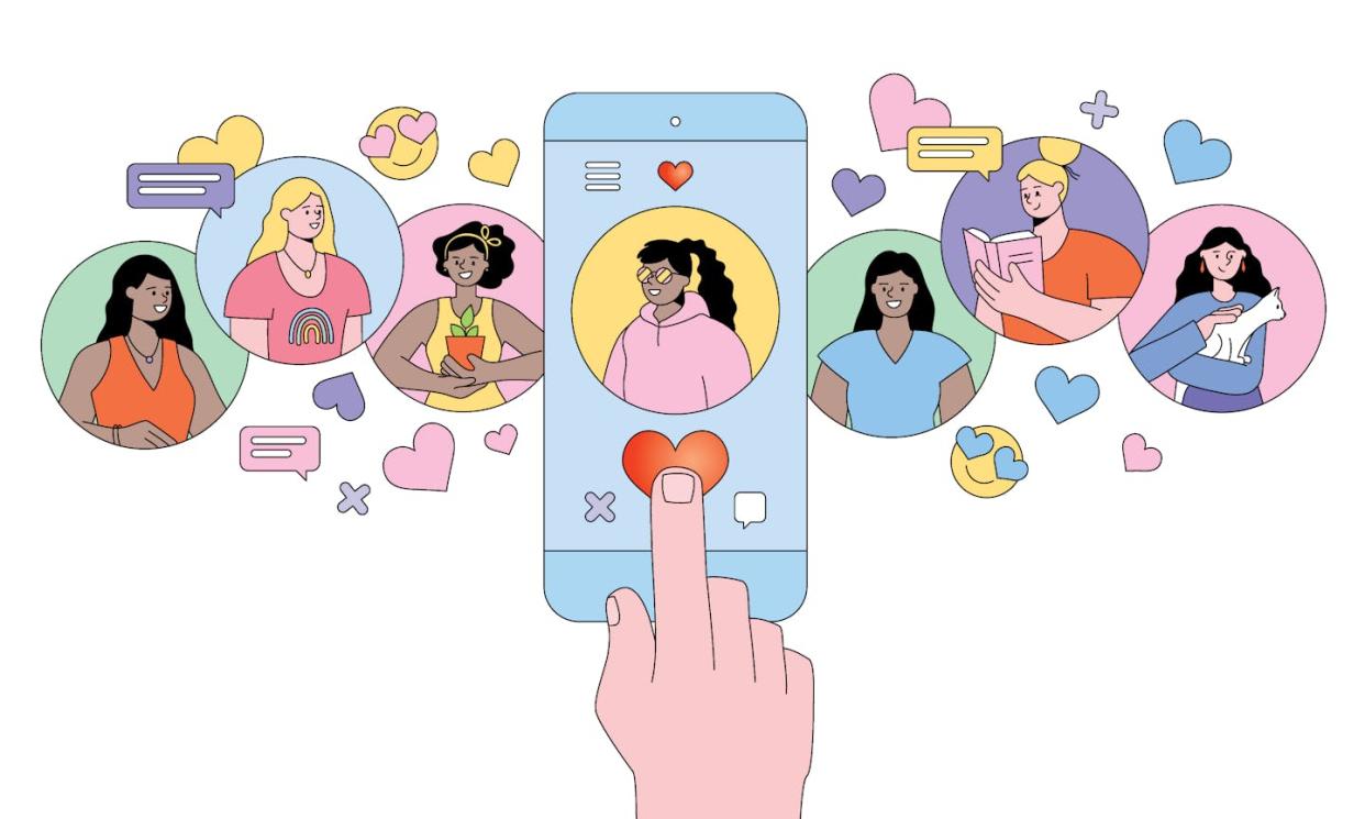 People dating online are most likely to like and reach out to people who are white, regardless of their own race. <a href="https://www.gettyimages.com/detail/illustration/dating-app-royalty-free-illustration/1301605100?phrase=interracial+dating+online&adppopup=true" rel="nofollow noopener" target="_blank" data-ylk="slk:miakievy/Getty Images;elm:context_link;itc:0;sec:content-canvas" class="link ">miakievy/Getty Images </a>