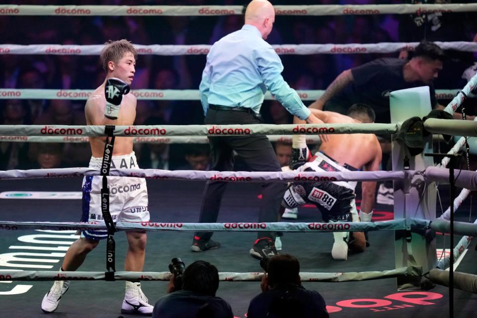 Inoue after knocking down Tapales in round 10 (AP)