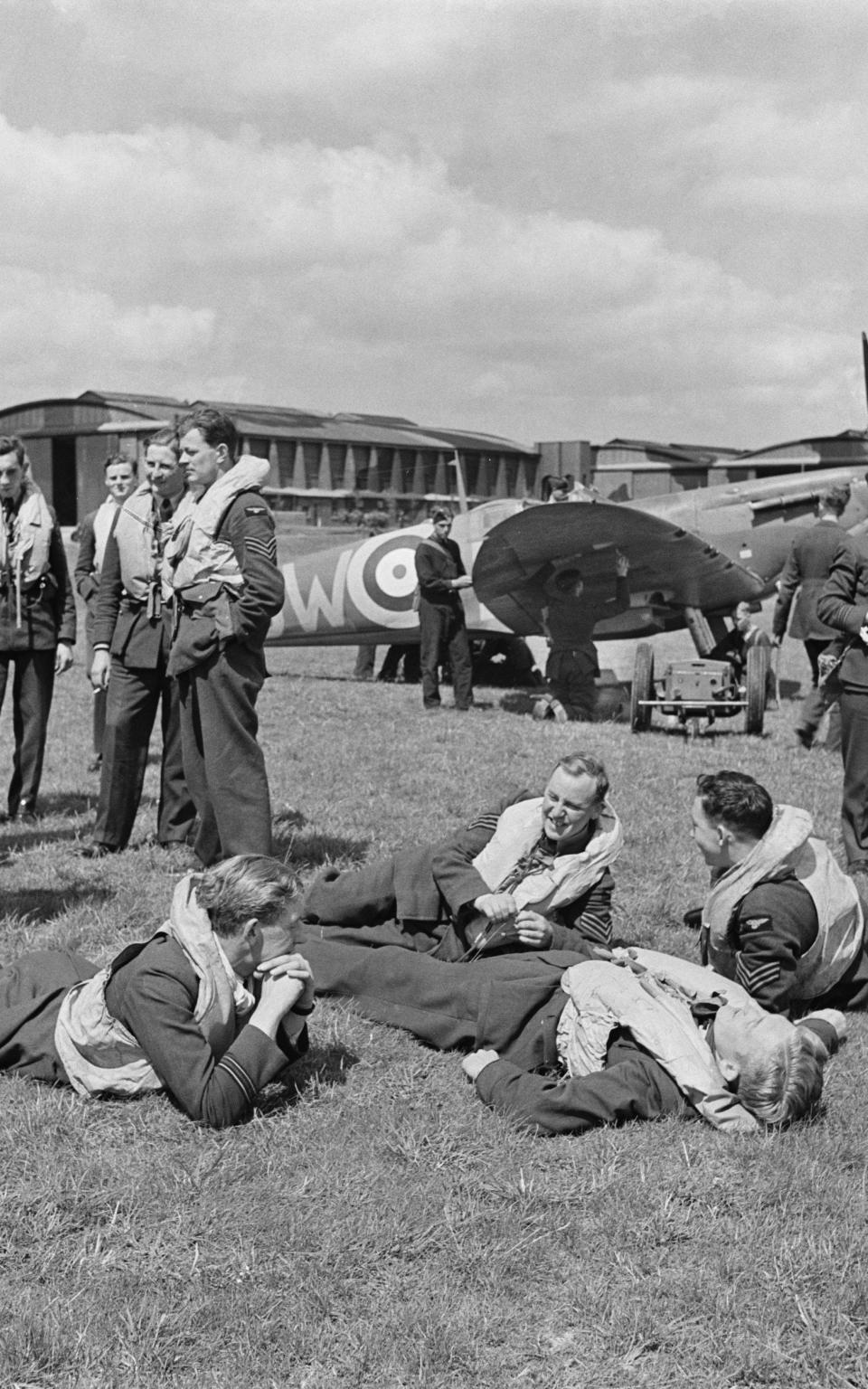 RAF pilots and a Supermarine Spitfire during the Battle of Britain on July 29 1940