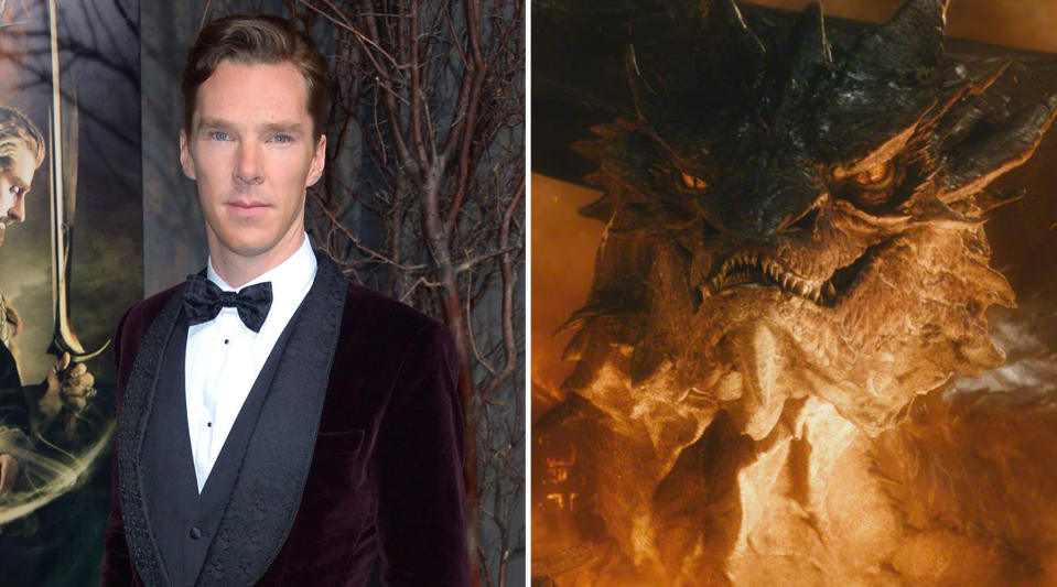 Benedict Cumberbatch spielte nicht nur in "Sherlock" mit Martin Freeman Seite an Seite, auch in der "Hobbit" waren sie wieder vereint. Allerdings war der smarte Brite gar nicht physisch anwesend, sondern mimte in Form von Motion Capturing den bösartigen Drachen Smaug. Da Echsen dem gigantischen und Feuer spuckenden Wesen am Nächsten kommen, studierte Cumberbatch das Verhalten der Tiere ausgiebig im Zoo. Am Ende kroch er selbst wie ein Reptil über den Boden, um die Bewegungsmuster adäquat umzusetzen und einen authentischen Drachen darzustellen. (Bild-Copyright: Stewart Cook/REX/Shutterstock, Facebook/DerHobbit.DerFilm)