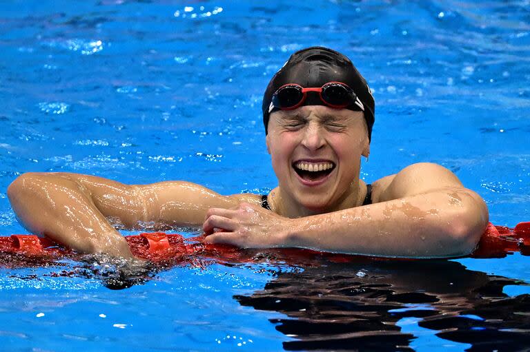 La alegría de Katie Ledecky tras ganar en los 800m, en Fukuoka 2023