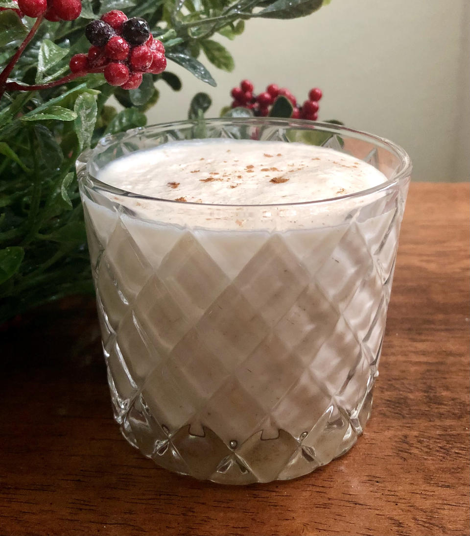 I whipped up Hellmann’s Frozen Mayo-Nog at home. All you need is a blender and a stout heart. (Courtesy Heather Martin)