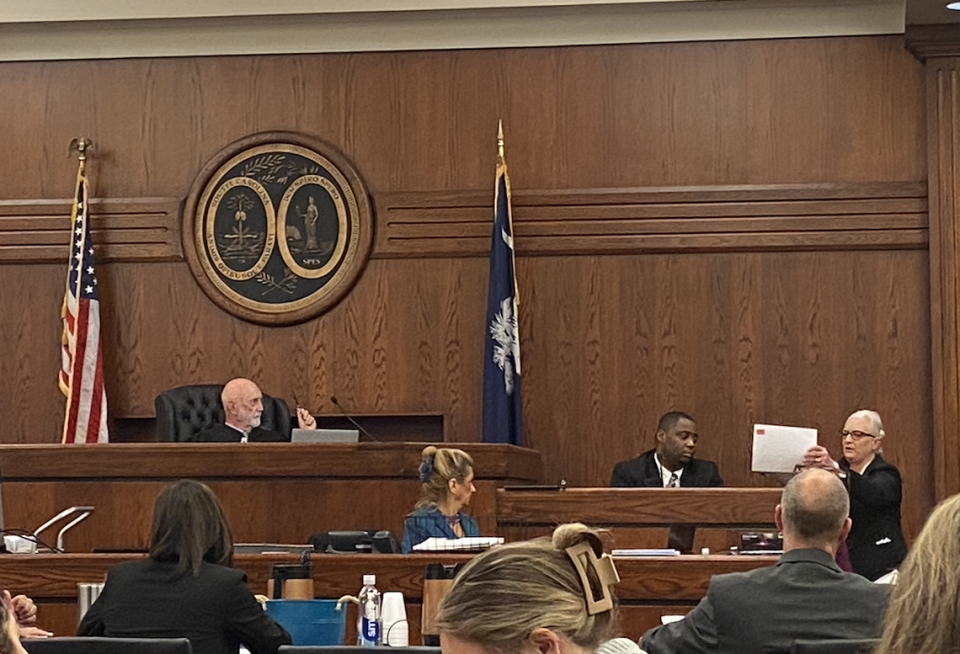 Taking the stand as a witness, Devante White answers questions from Assistant Solicitor Trasi Campbell during proceedings for the November 2020 murder of Bluffton resident Timothy Milliken.