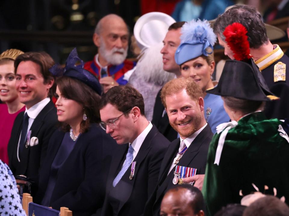 Prince Harry speaks to Princess Anne at King Charles III's coronation.