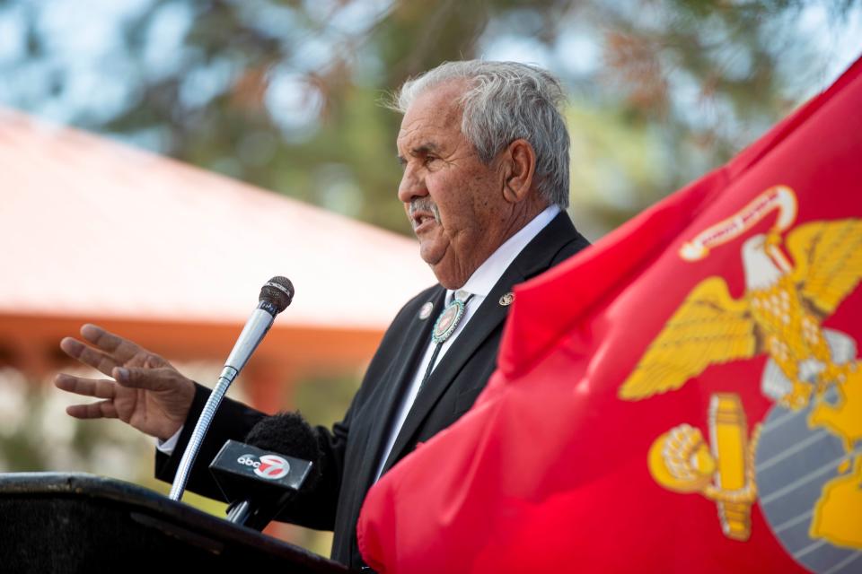New Mexico State Representative Harry Garcia speaks during a groundbreaking event for the new residences at the New Mexico State Veterans’ Home in Truth or Consequences on Tuesday, July 26, 2022.