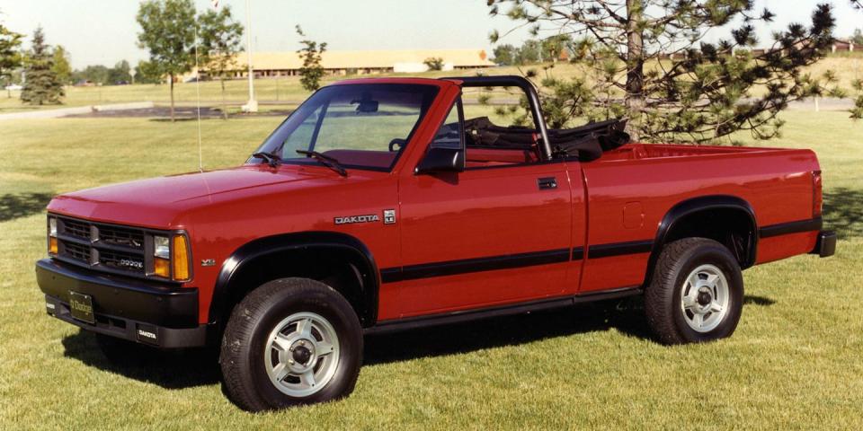 <p>The convertible pickup truck fad never caught on, but not for lack of trying. In 1989, Dodge produced the Dakota Convertible, which was produced in semi-limited numbers for two years. Nowadays if you want a convertible pickup, your only choice is the Jeep Gladiator.</p>