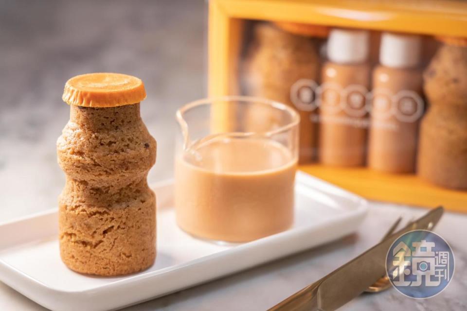 以The Cookie Shot改良的「港式奶茶曲奇杯」，要自己把冷萃奶茶倒入肉桂味餅乾杯享用。（港幣48元／個、2件裝禮盒港幣108元／份）