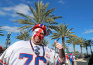 <p>A Buffalo Bills fan is seen outside the stadium before the start of the AFC Wild Card playoff game against the Jacksonville Jaguars at EverBank Field on January 7, 2018 in Jacksonville, Florida. (Photo by Scott Halleran/Getty Images) </p>