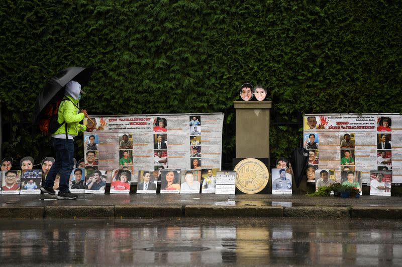 Thai activists demonstrate in front of a villa where Thai King Maha Vajiralongkorn often resides in Tutzing