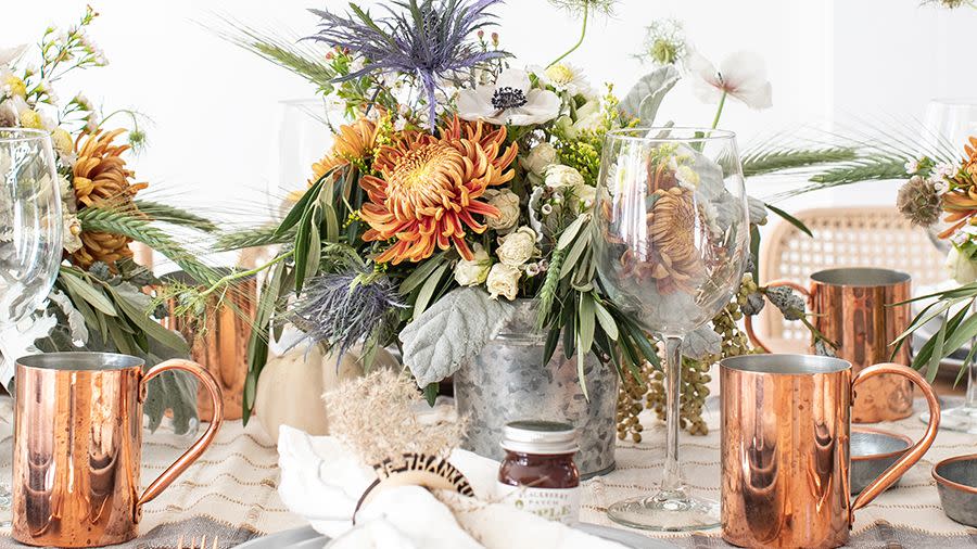 galvanized bucket thanksgiving centerpiece