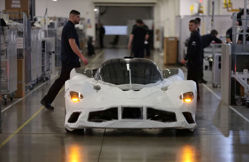 An Aston Martin Valkyrie car is driven off the production line at the company’s factory in Gaydon
