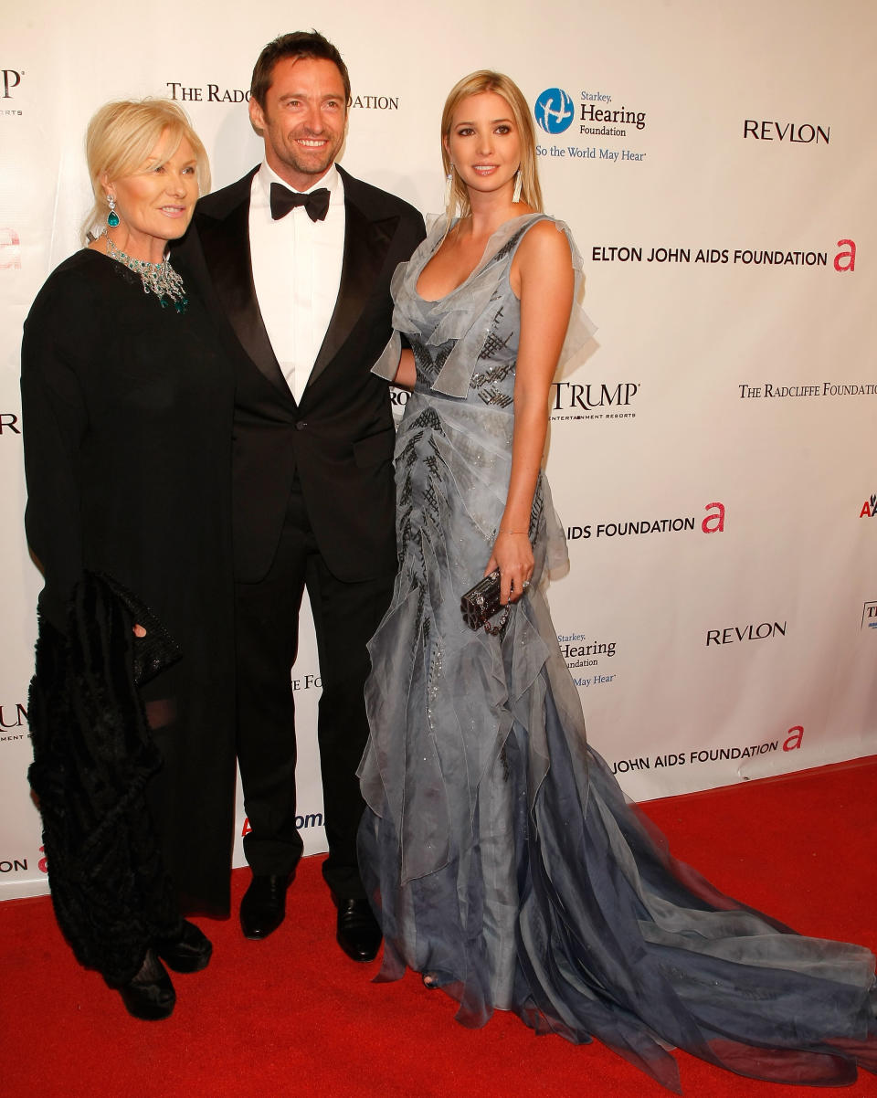 Hugh Jackman has celebrated his 50th birthday by inviting ‘the entire city of New York’ to his party, including the President’s daughter, Ivanka Trump. Here they are on the red carpet together at Elton John’s AIDS Foundation benefit at Cipriani in New York in 2010. Photo: Getty Images