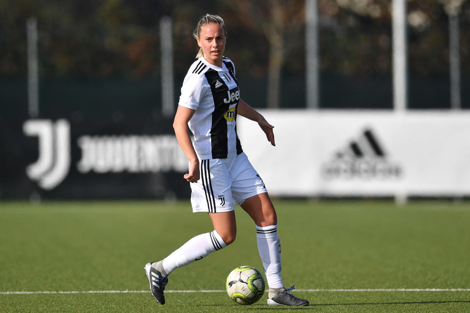 VINOVO, ITALY - FEBRUARY 20:  Hilda Petronella Ekroth of Juventus Women in action during the Women Coppa Italia match between Juventus Women and Tavagnacco  at Juventus Center Vinovo on February 20, 2019 in Vinovo, Italy.  (Photo by Valerio Pennicino - Juventus FC/Juventus FC via Getty Images)