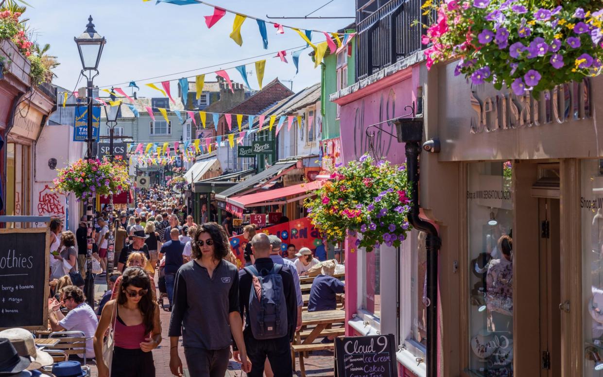 North Laine in Brighton, near where Dame Anita Roddick opened her first shop in 1976