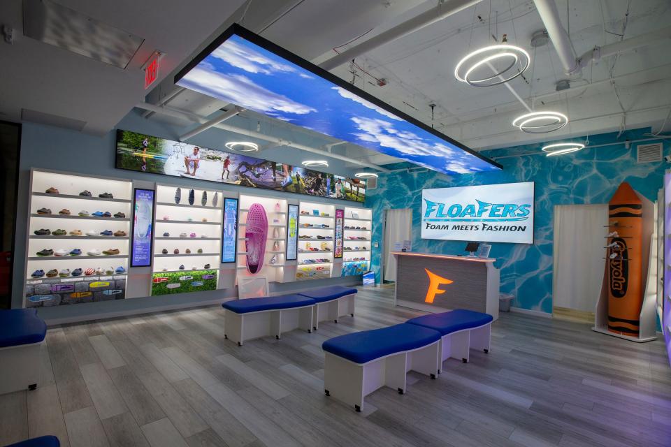 Larry Paparo, president and CEO of Floafers, a shoe manufacturer that makes floatable loafers, talks about the business during the opening of its flagship store at Bell Works in Holmdel, NJ Wednesday, July 27, 2022.
