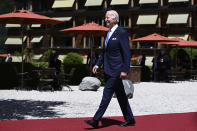 US President Joe Biden arrives for the official G7 summit welcome ceremony at Castle Elmau in Kruen, near Garmisch-Partenkirchen, Germany, on Sunday, June 26, 2022. The Group of Seven leading economic powers are meeting in Germany for their annual gathering Sunday through Tuesday. (Brendan Smialowski/Pool via AP)