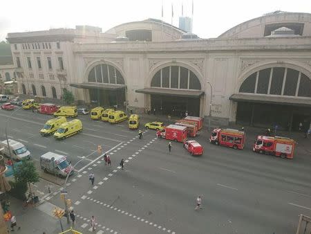 Emergency vehicles are seen parked outside Barcelona's Francia station, Spain July 28, 2017 in this image obtained from social media. Laia Olivares Solina/via REUTERS