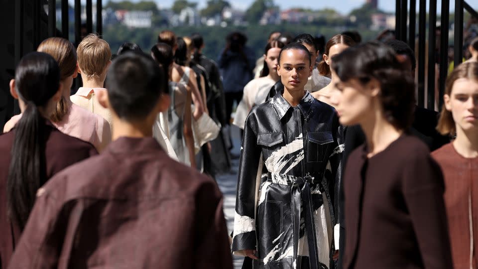  Jason Wu collaborated with the famed artist Tong Yang-Tze, featuring her sweeping Chinese calligraphy in an ethereal collection. - Arturo Holmes/Getty Images