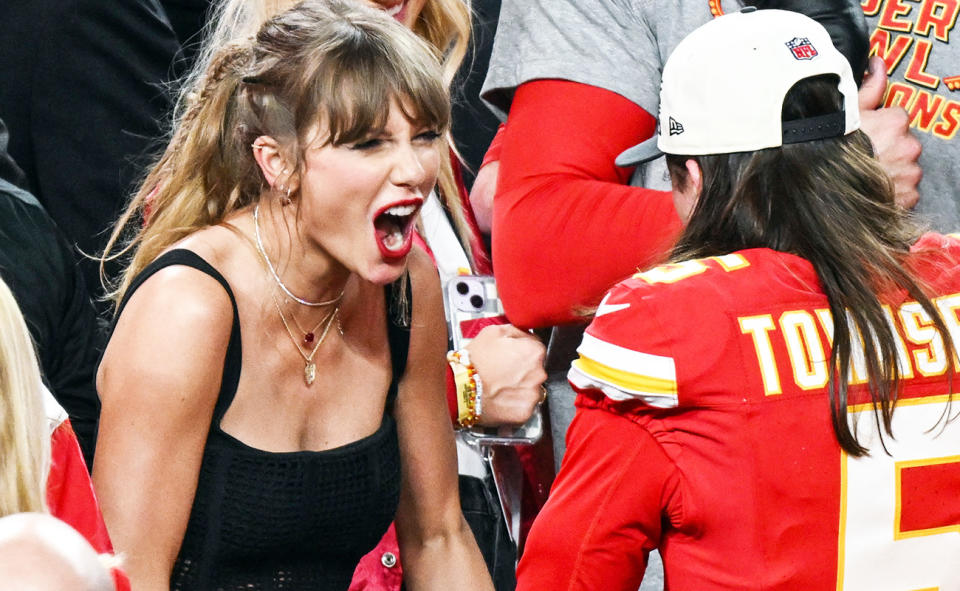Taylor Swift and Tommy Townsend after the Super Bowl.