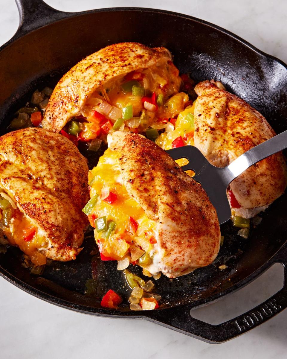 cajun stuffed chicken filled with peppers and onions